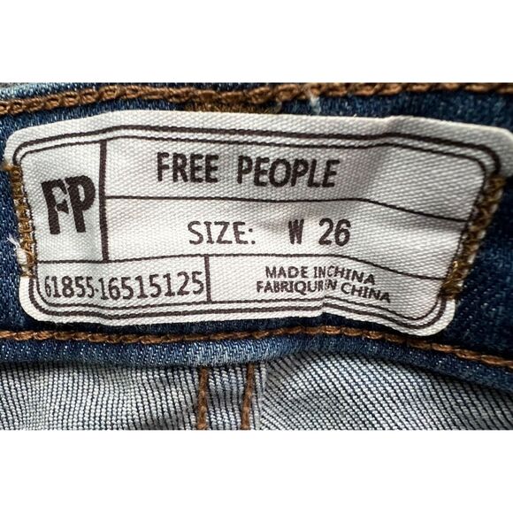 Free People Great Heights Jeans Womens 26 Blue Frayed Skinny Distressed Stretch - Picture 10 of 13